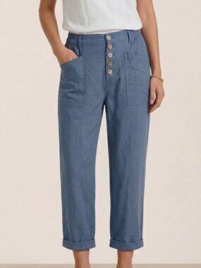 Lintico Heidi Linen Blend Button Fly Trousers Dusty Blue Beachy Boho Womens S